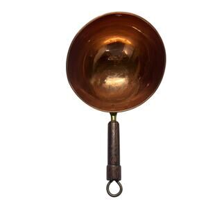 Vintage Copper Cul de Poule Sugar Jam Pan Round Bottom Brass Wood Handle 9"